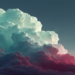 Naklejka premium Dramatic Cloudscape Red Teal Cumulus Clouds Sunset Sky Nature Photography