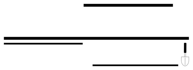 Horizontal lines symbolize structure and planning while a small shovel icon represents construction or groundwork. Ideal for architecture, engineering, building foundation, minimal art, project