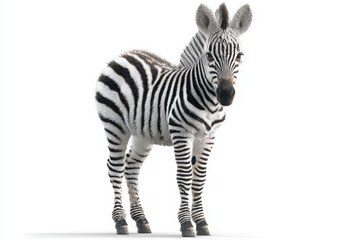 Fototapeta premium Zebra Standing, Portrait, 3D Render, White Background, Animal Kingdom, Wildlife Concept