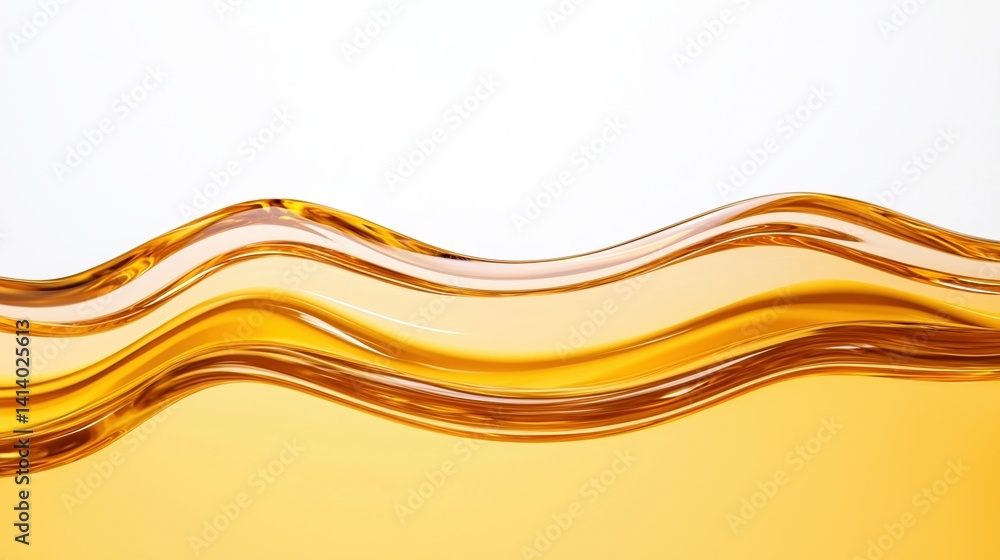 Poster the image features smooth, flowing waves of amber liquid against a light background, showcasing its 