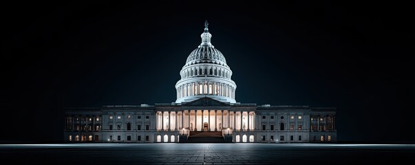 Fototapeta premium Night-time view of the illuminated Capitol Building - history illuminated landmark