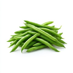 Pile of fresh green beans isolated on white background
