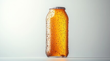Lata de gaseosa, soda o cerveza aislada sobre fondo blanco, producto refrescante en estilo minimalista 