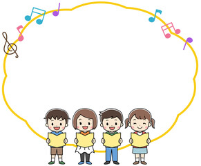 学校で歌う子供たちのイラスト