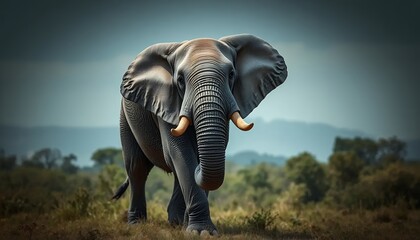 Fototapeta premium there is a large elephant that is walking in the grass