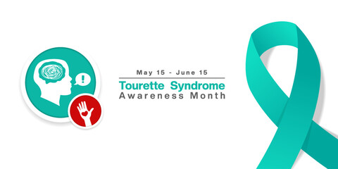  National Tourette Syndrome Awareness Month. Human, message, hand, heart and ribbon. Great for posters, banners, social media and more. White background.