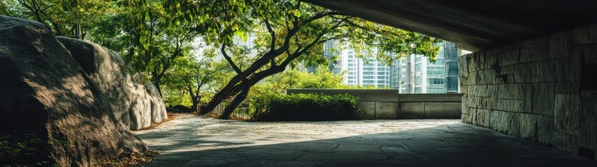 Obraz premium Stone Pathway Through Urban Greenery