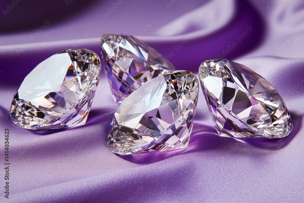 Poster A cluster of sparkling diamonds on a velvet surface, gleaming in the soft light