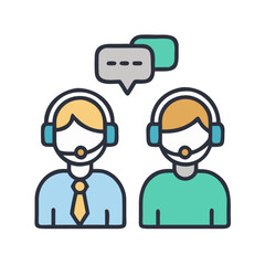 Support Agents Chatting via Headsets Icon Design