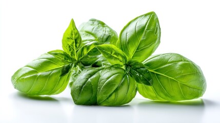 Fototapeta premium Fresh Basil Leaves Isolated on White, Close-up