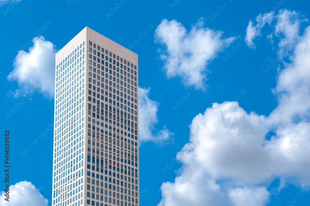 Poster A geometric abstract skyscraper with sharp, clean lines, representing modern architecture