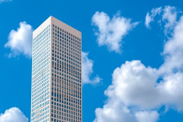 Fototapeta premium A geometric abstract skyscraper with sharp, clean lines, representing modern architecture