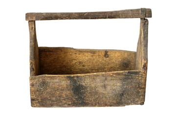 An empty old wooden toolbox. Toolbox isolated on white background.