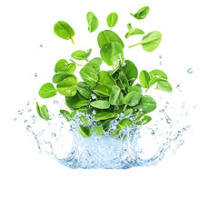 Fenugreek Leaves stack with half slice falling png
