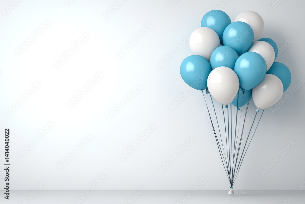 Poster A minimalist drawing of a cluster of balloons floating against a simple white background