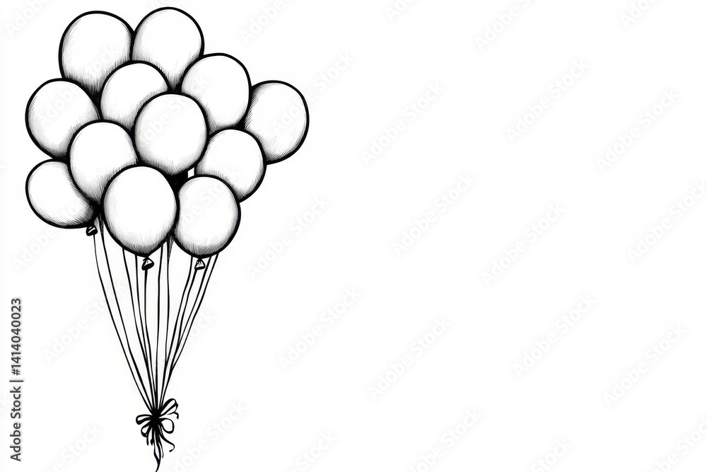 Poster A minimalist drawing of a cluster of balloons floating against a simple white background