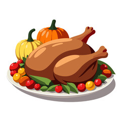 Thanksgiving feast with turkey and pumpkins on a plate, gratitude