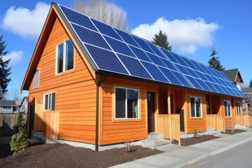 A modern duplex with solar panels on the roof, blending eco-friendly design with urban living