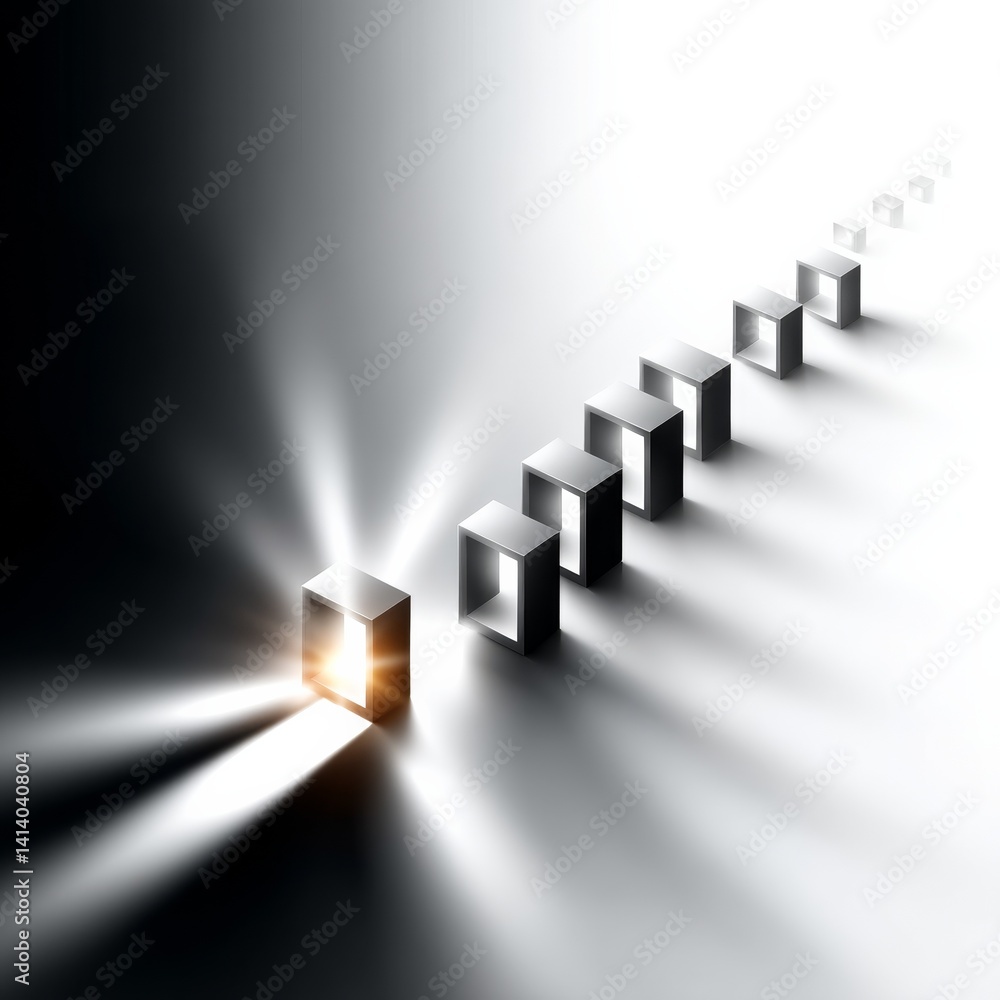 Poster from darkness to light: a conceptual journey of illumination and transformation through geometric fo