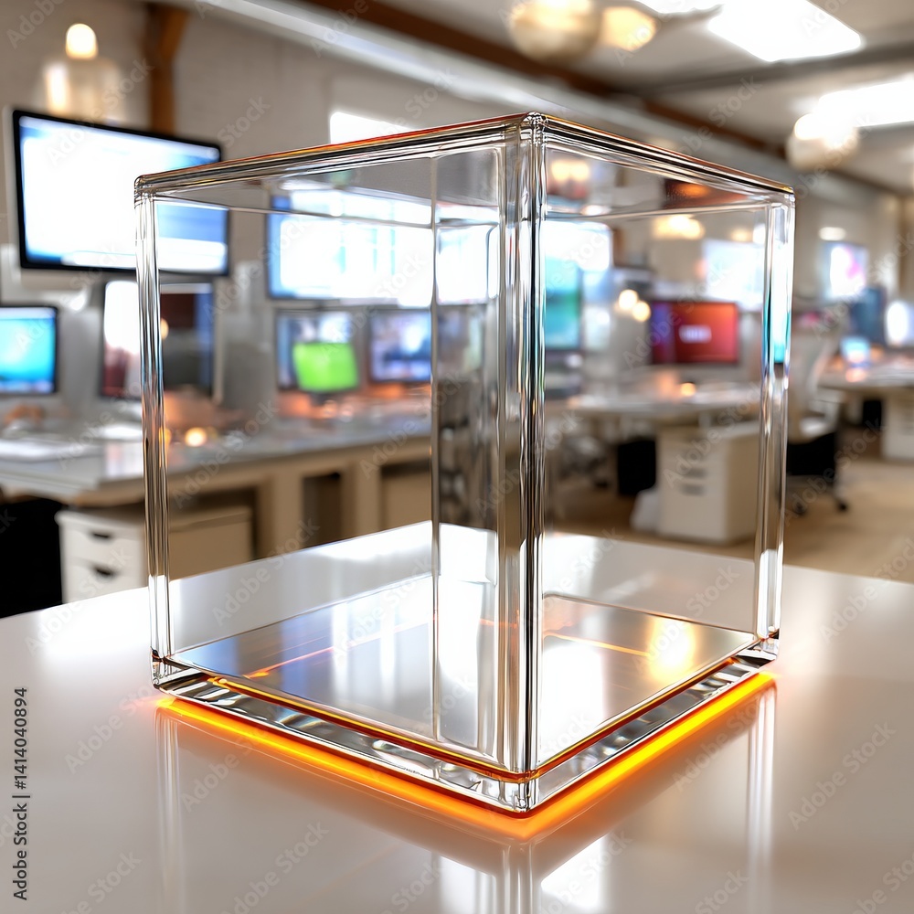 Leinwandbilder glass cube in open office: transparency and reflection in modern workplace environment