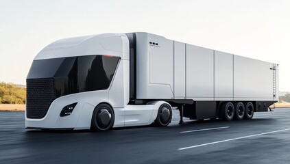 Fototapeta premium White modern cargo truck trailer isolated