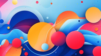 Colorful Futuristic Retro Abstract – Geometric Spheres & Gradient Waves in Blue, Red, Yellow Theme
