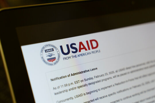 Tbilisi, Georgia - April 12 2025: USAID United States Agency for International Development logo on office wall