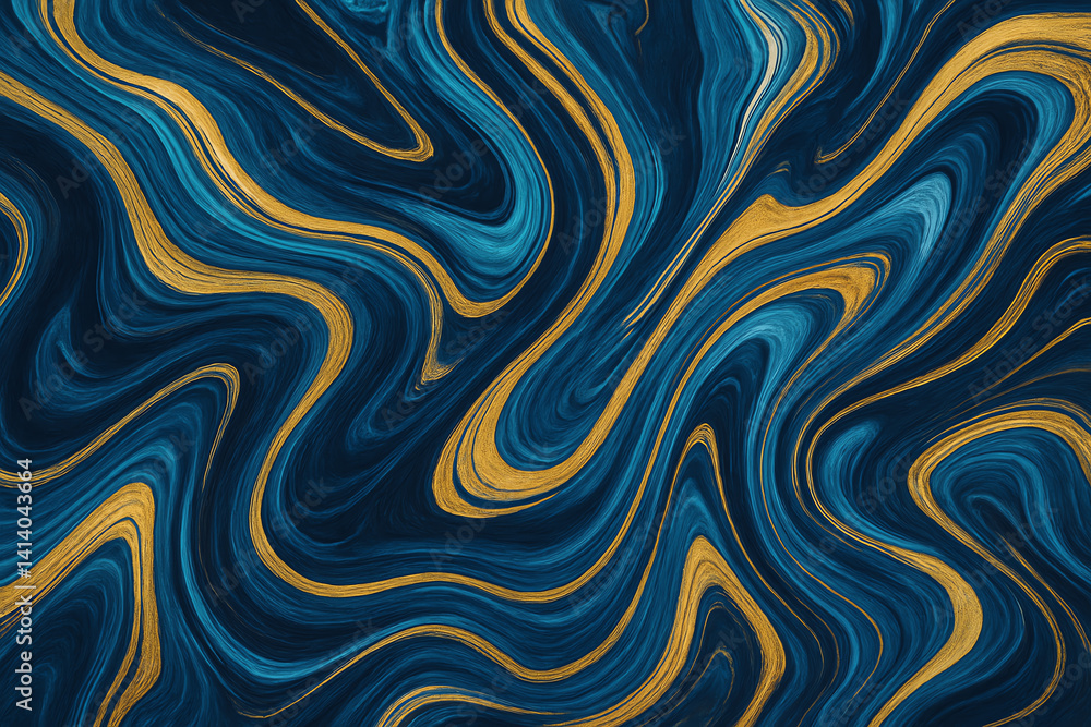Aufkleber this abstract image features swirling patterns in deep blue and gold tones, creating a sense of flui