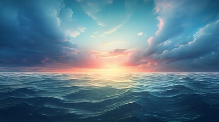 Tranquil Ocean Sunrise with Gentle Waves and Colorful Clouds in a Dreamlike Digital Seascape