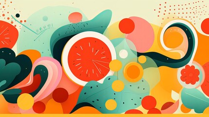 Colorful Abstract Fruit-Inspired Vector Background with Watermelon, Citrus, and Organic Shapes – Modern Summer Design