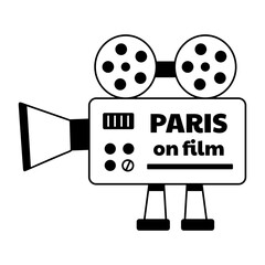 Video camera with paris on film typography, glyph sticker 
