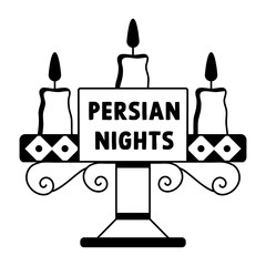 Candleholder with persian nights typography, glyph sticker
