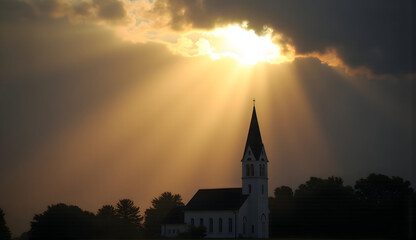 Naklejka premium church at sunset