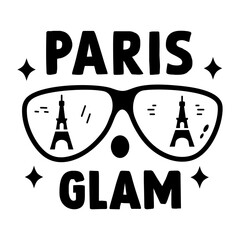Goggles with eiffel tower view and paris glam text, glyph sticker 
