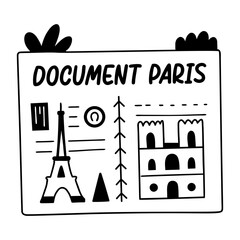 Travel journal with document paris text, glyph sticker 
