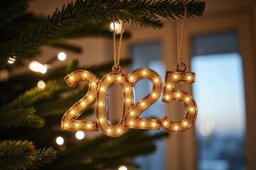 christmas tree with a number 2025 hanging from it