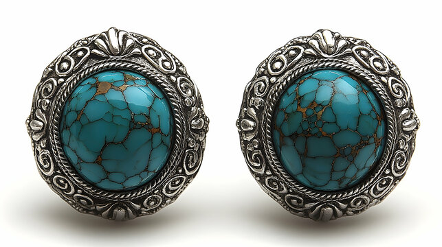 Ornate Silver Settings Encasing Vivid Turquoise Cabochons