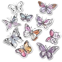 Vibrant butterfly stickers featuring colorful designs for decorating and personalizing items