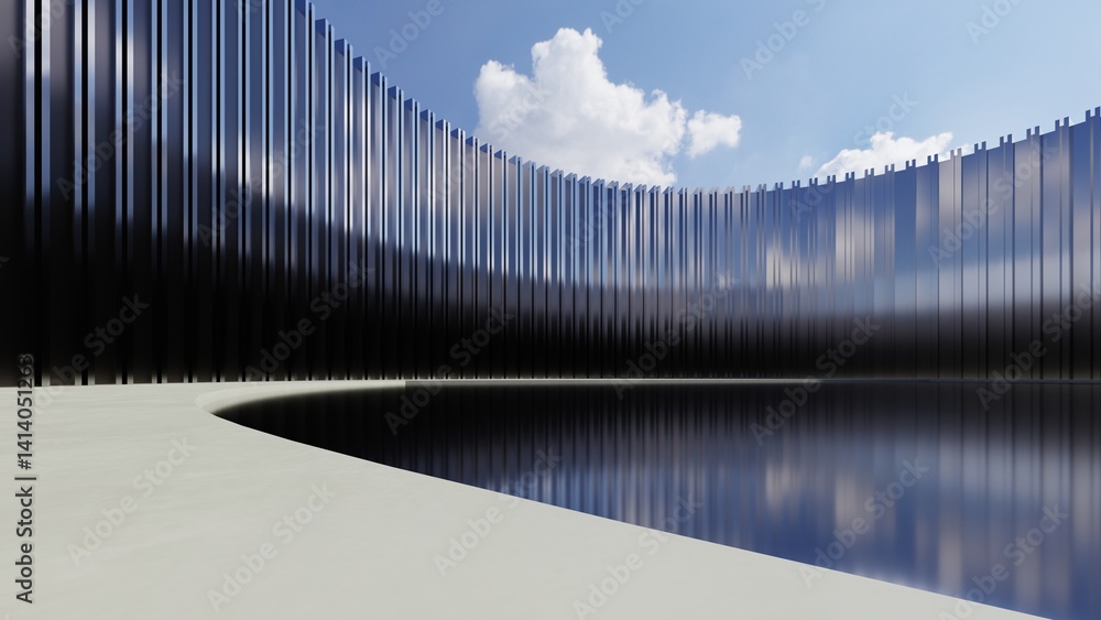 Poster 3d illustration of abstract minimal architecture background, geometric architectural with chrome or metallic curve design, Car presentation