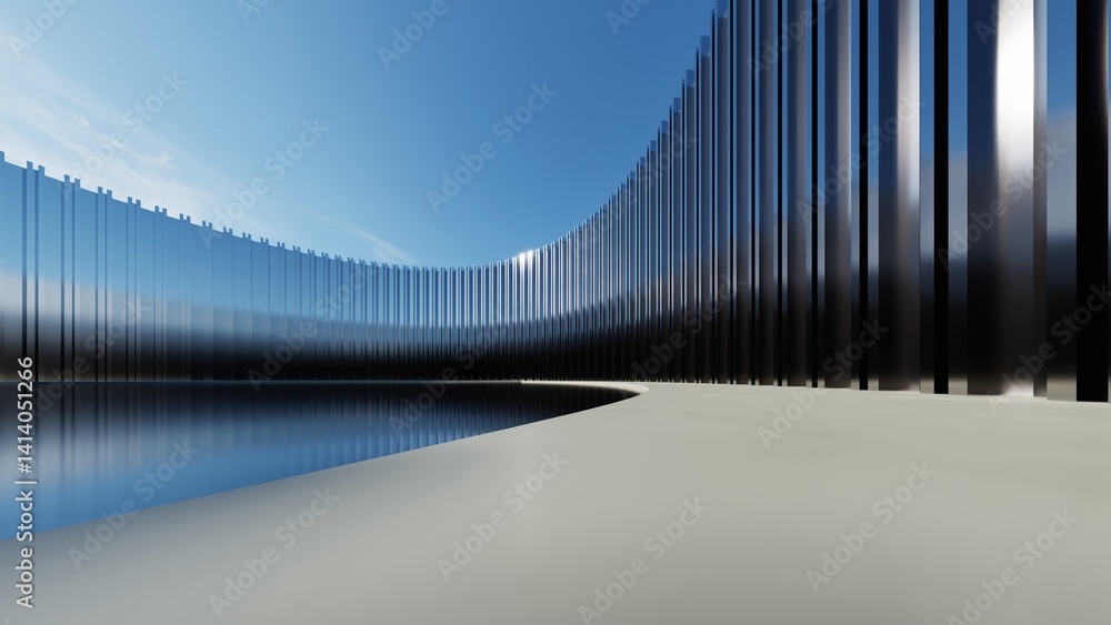 Poster 3d illustration of abstract minimal architecture background, geometric architectural with chrome or 