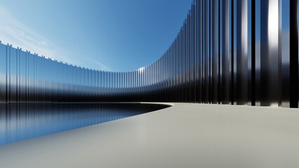 3d illustration of abstract minimal architecture background, geometric architectural with chrome or metallic curve design, Car presentation
