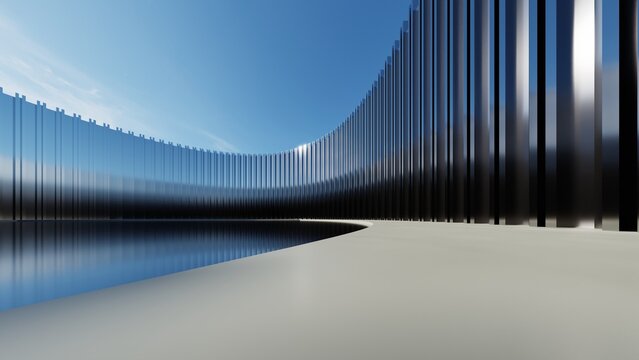 3d illustration of abstract minimal architecture background, geometric architectural with chrome or metallic curve design, Car presentation