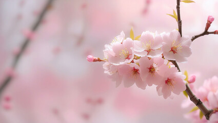 Fototapeta premium Delicate pink cherry blossoms blooming in soft spring light, a gentle reminder of renewal and hope.