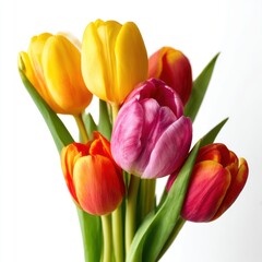 Fototapeta premium Assortment of colorful tulips against isolated on white background