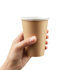 Hand holding paper cup isolated [Transparent Background PNG] 