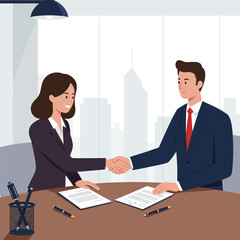 Business People Handshake Agreement in Office Setting