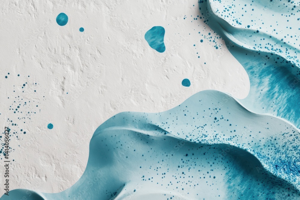 Poster aerial view of abstract art with light blue and white paint creating a flowing liquid effect look