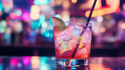 Close-up of a cocktail being served at a Las Vegas nightclub with vibrant lights and a lively ambiance (4)