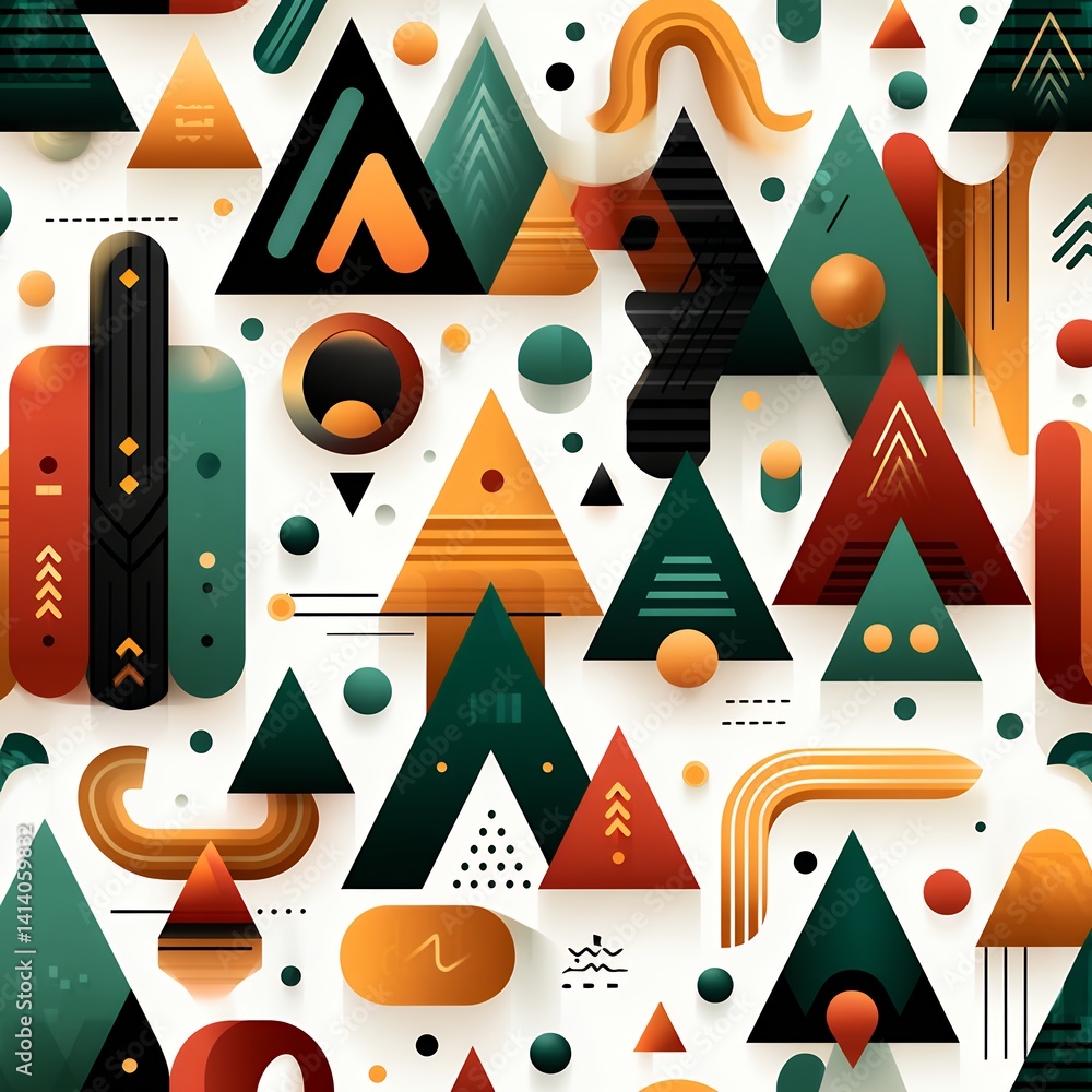 Poster abstract geometric pattern with colorful triangles and shapes on white background