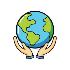 Earth in hands icon vector illustrtion, World Environment Conservation Linear Pictogram. Hand Holding Earth Planet vector Icon. Save Global Nature